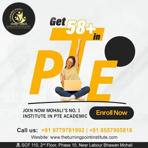 PTE Academic is good test for English. They Improve My English Language. PTE is more practical and less stressful then many other English Language Test. It help the confirm the scholarship & Admission in your dream universities. PTE is less time consuming to exam preparation. Best Institutes For #IELTS #PTE #OET Classes 📞Call us : +91 9779781992 | +91 8557905818 Website : www.theturningpointinstitute.com Address : SCF 110, 2nd Floor, Phase 10, Near Labour Bhawan Mohali Pte Exam, Pte Academic, English Language Test, Gradient Color Design, Education Poster Design, English Test, Education Poster, Exam Preparation, 2nd Floor