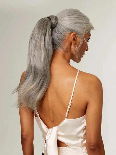 Grey Hair Ponytail, Second Day Hair, Human Hair Ponytail Extensions, Clip In Ponytail Extensions, Wrap Around Ponytail, Short Ponytail, Strand Of Hair, Long Hairstyle Ideas, Grey Curly Hair