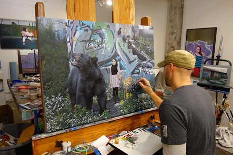 Kevin Peterson Returns to Thinkspace with ‘Wild’ | Hi-Fructose Magazine Kevin Peterson, Artists Studio, Symbolic Art, Surrealism Painting, Bear Art, Photo Projects, Nature Images, Community Art, Contemporary Paintings