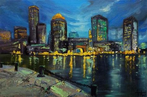 Daily Paintworks - " City lights" - Original Fine Art for Sale - © Dasha Piven Night City Landscape, Landscape City, Paint Canvas, Gallery Website, City Landscape, Daily Paintworks, Night City, Fine Art Gallery, Original Fine Art