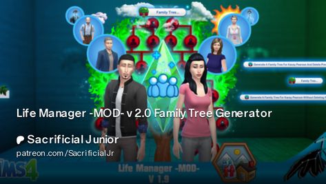 Life Manager -MOD- v 2.0 Family Tree Generator | Sacrificial Junior Sims 4 Life Manager Mod, Sims 4 Save File 2023, Sims 4 Language Barrier Mod, Sims 4 Family Tree Mod, Sims 4 Multiple Jobs Mod, Sims 4 Foster Family Mod, Sims 4 Family, Sims 4 Mods, Family Tree