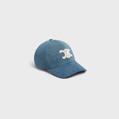 "TRIOMPHE" BASEBALL CAP IN DENIM - DARK UNION WASH - 2AUT4930F.07DU | CELINE Celine Cap, Cap Outfit, Luxury Hats, Denim Cap, Fragrance Samples, Denim Hat, Handbags Leather, Leather Cap, Colored Denim