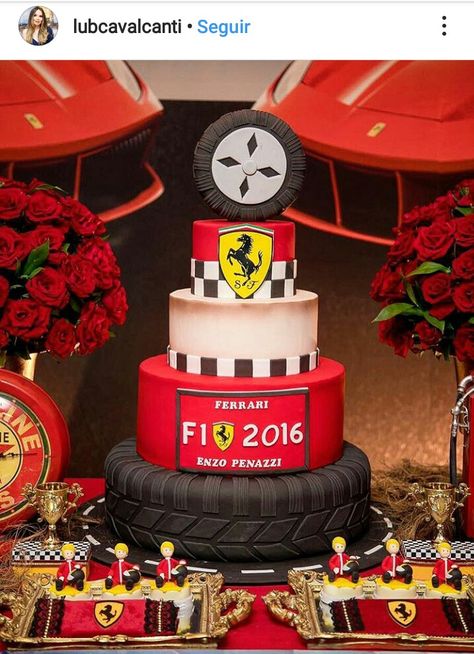 Ferrari Cake, Ferrari Party, 17 Birthday Cake, Cars Birthday Cake, Birthday Decorations For Men, Car Birthday Theme, Race Party, Car Cake, Baby Boy Birthday