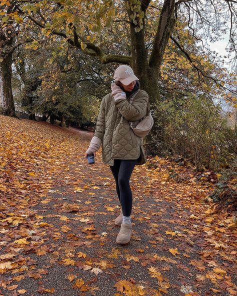 Ugg Hiking Boots Outfit, Borg Denim Jacket Outfit, Khaki Quilted Coat Outfit, Khaki Uggs Outfit, Ugg Micro Mini Outfit, Ultra Mini Uggs Antelope Outfit, Cropped Uggs Outfit, Green Ultra Mini Uggs Outfit, Burnt Olive Ugg Outfit