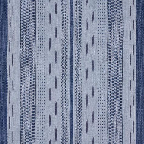 Mirza Ikat Stripe - Indigo On Chambray Fabrics | Schumacher Ikat Stripe, Indigo Ikat, Indigo Textiles, Waverly Fabric, Schumacher Fabric, Chambray Fabric, Linen Yarn, Lee Jofa, Stripe Fabric