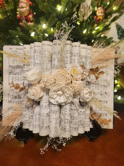 Music Paper Flowers, Wood Props, Music Paper, Book Folding, Book Crafts, Paper Flowers, Flowers, Music