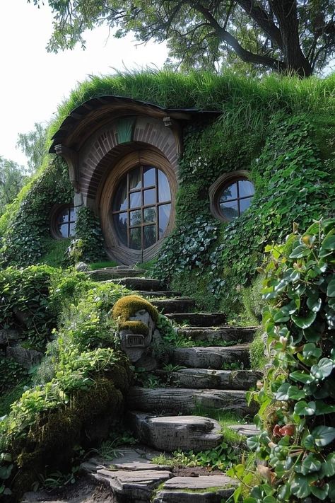 Fun Buildings, Hobbit Houses Diy, Hobbiton New Zealand, Hobbit Homes, Hobbit Garden, Outdoor Architecture, Underground House, Earth House, New Zealand Landscape