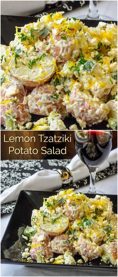 Low Fat Potato Salad, High Protein Potato Salad, Recipes Using Mayonnaise, Tzatziki Potato Salad, Greek Sides, Greek Potato Salad, Salad Sides, Greek Foods, Potato Salads