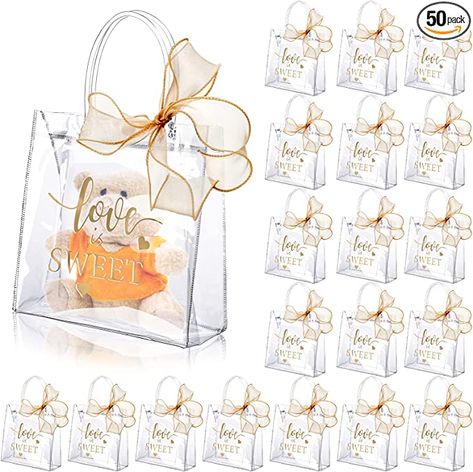 Wedding Guest Gift Bag, Wedding Goodie Bags, Clear Gift Bags, Make Bows, Plastic Gift Wrap, Plastic Gift Bags, Packaging Ideas Business, Wedding Gift Bags, Wedding Favor Bags