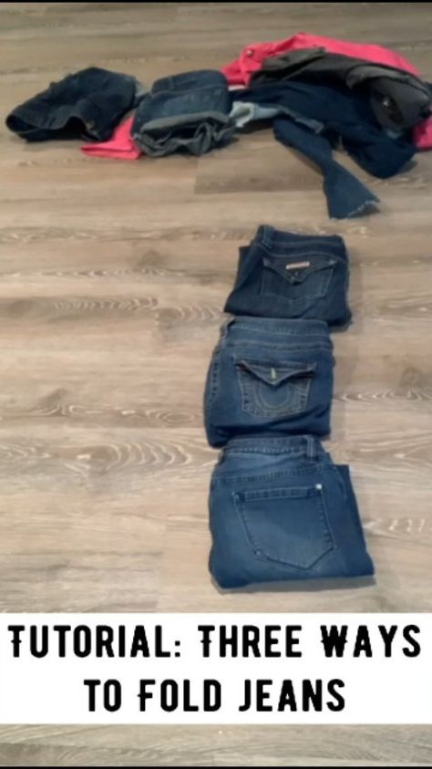 immaculatetouch_ on Instagram: Tutorial: three ways to fold jeans. Folding your pants strategically will free up serious storage space in your closet, drawer, etc.… Ways To Fold Jeans, Jeans Folding, How To Fold Jeans, Folding Jeans, Closet Drawer, Shirt Folding, Flair Jeans, Instagram Tutorial, How To Fold