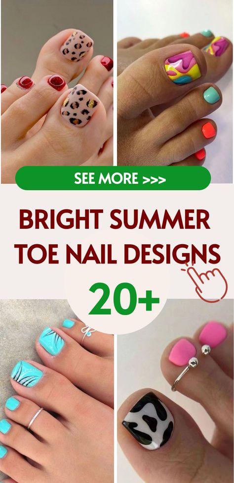 Prepare your toes for the summer season by stepping into vibrant toe nail designs! Our talented nail artists will adorn your nails with eye-catching patterns, from colorful florals to playful fruit accents. Let your pedicure shine with a pop of fun and excitement, perfect for any summer outing. Whether you're hitting the beach or exploring town, showcase your style with these dazzling designs that are sure to steal the show. Get ready to add a splash of brightness and creativity to your summer l Vegas Pedicure Ideas, August Pedicure Ideas, Bright Summer Toe Nails, Toe Nail Designs For Summer 2024, Summer Toe Nails Designs, Summer Nails And Toes Matching, Pedicure Ideas Summer 2024, Summer Toes 2024, Summer Nails And Toes