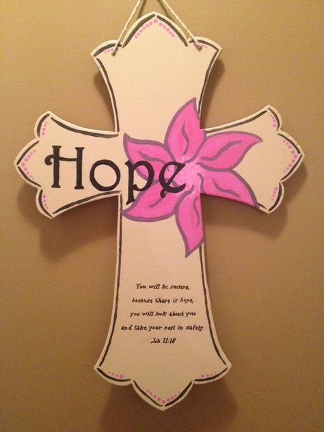 Hand painted "Flower with Hope" Cross Door Hanger Wooden Cross Painting Ideas, Painted Wooden Crosses, Painted Crosses, Cross Painting, Hand Painted Crosses, Cross Door Hangers, Wooden Crosses, Craft Wood, Wooden Painting