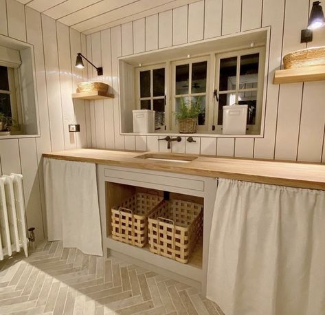 Angled Bedroom, Cottage Laundry Room, Garage Laundry Rooms, Apron Front Kitchen Sink, Barn Kitchen, Laundry Room Sink, Basement Makeover, Washing Machine And Dryer, French Country Kitchen