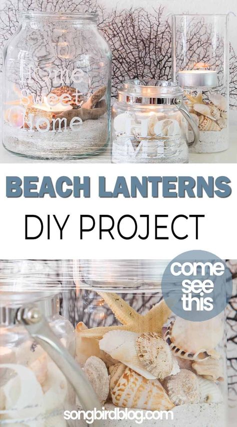 Diy Beach Candle Holder, Beach Lanterns, Sea Shell Candles, Beach Theme Centerpieces, Beachy Candles, Coastal Candle Holders, Beach Theme Candles, Beach Candle Holder, Beach Centerpieces