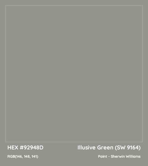 HEX #92948D Illusive Green (SW 9164) Paint Sherwin Williams - Color Code Illusive Green Sherwin Williams Bedroom, Elusive Green Sherwin Williams, Sherwin Williams Illusive Green Cabinets, Illusion Green Sherwin Williams, Illusive Green Sherwin Williams, Sw Illusive Green, Sherwin Williams Illusive Green, Illusive Green, Green Sherwin Williams