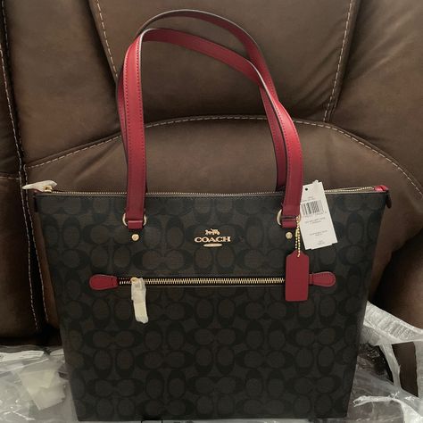 Brand New Never Used Perfect Condition With Tags Coach Diaper Bag, Red Leather Purse, Large Travel Bag, Coach Tote Bags, Canvas Purse, Coach Tote, Bags Coach, Gold Bag, Brown Handbag