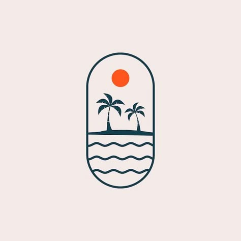 Landscape Tropical, Tropical Logo, Beach Graphics, Landscape Logo, Sunset Logo, Summer Logo, Surf Logo, Kovalam, Beach Logo