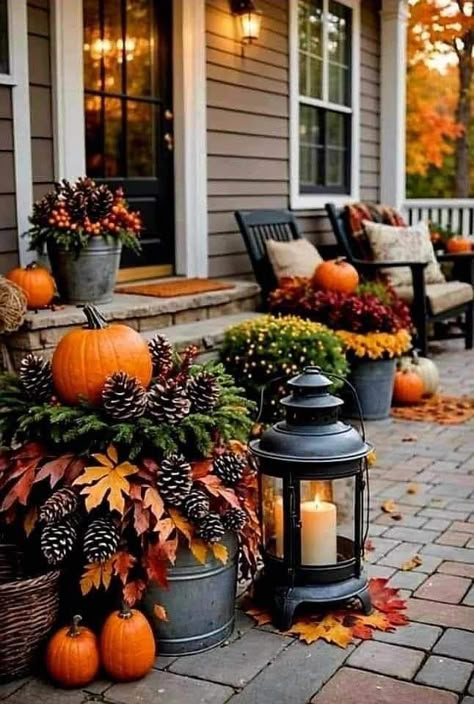 Autumn Porch, Fall Porch Ideas, Fall Porches, Fall Front Porch Decor Ideas, Fall Front Porch Ideas, Fall Porch Decor, Fall Planters, Fall Front Porch Decor, Porch Decorations