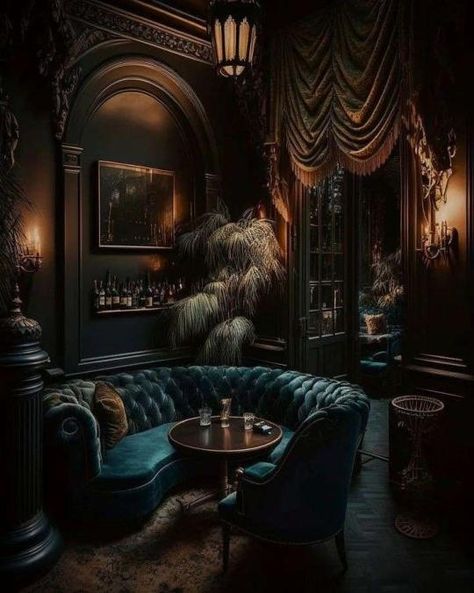 Cocktail Lounge Room Ideas, Basement Speakeasy Ideas, Speakeasy Entrance, Luxury Salon Interior Design, Speakeasy Design, Speakeasy Room, Eso Housing, Gothic Bar, Luxury Bar Design