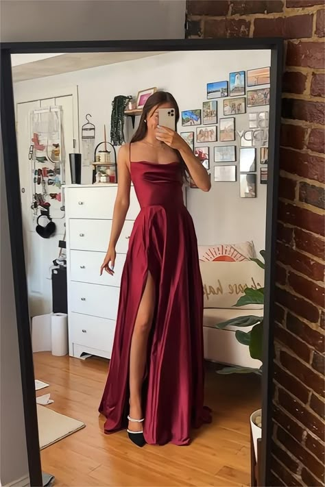 Prom Dresses 2024: Long & Short Prom Gowns - Luuvis White Prom Dress Long, Prom Dress With Split, Dress With Split, Prom Dress Inspiration, Cute Prom Dresses, Red Prom, Grad Dresses, Satin Prom Dress, Dress Satin