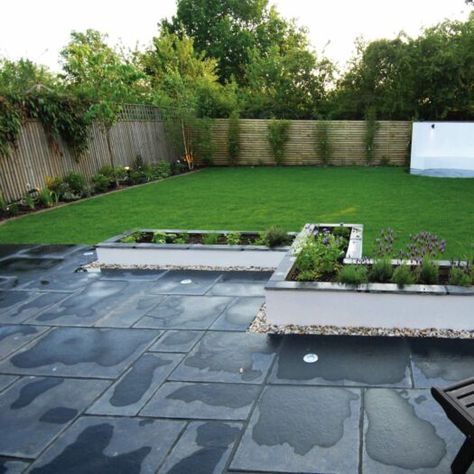 Black Paving - Why you should get Back to Black this year Slabbed Patio Ideas, Garden Slab Ideas, Black Paving Garden, Black Paving Slabs Ideas, Grey Paving Slabs Ideas, Concrete Block Paving, Slate Paving, Greenhouse Vegetables, Grey Paving