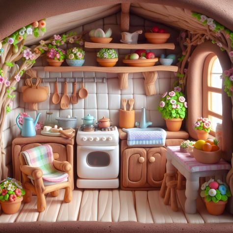 Clay Doll House Miniatures, Clay Miniatures Diy, Ceramic Diorama, Fairy House Crafts, Clay Fairy House, Diy Doll Miniatures, Air Dry Clay Projects, Clay Houses, Lovely Flowers Wallpaper