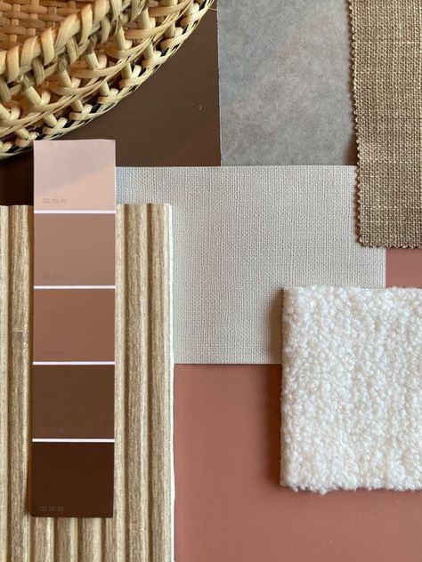 10 Pastel Pink Interiors That Will Make You Swoon Brown Moodboard Interior Design, Rustic Home Inspiration, Pink Interiors, Bedroom Wall Decor Ideas, Materials Board Interior Design, Wall Decor Ideas, Brown Living Room, Bedroom Wall Decor, Pink Interior