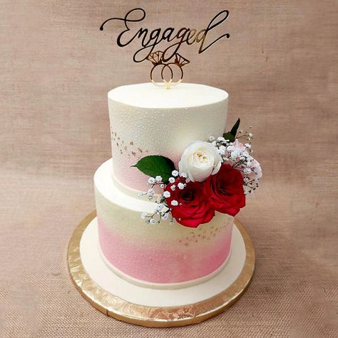 Elegant White And Pink 2 Tier Engagement Cake Designs Engaged Cake Designs, 2 Tier Engagement Cake, 2tier Cake Design, White Engagement Cake, Engagement Cake Ideas Elegant 2 Layer, Pink Engagement Cake, 2 Layer Engagement Cake, Engagement Cakes Elegant, Cake Designs 2 Tier