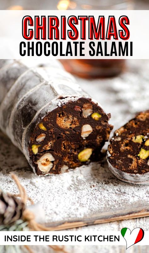 Chocolate Salami Recipe, Chocolate Salami, Italian Christmas Recipes, Dessert To Make, Amaretti Cookies, Fun Dessert, Christmas Food Gifts, Dessert Aux Fruits, Christmas Recipe