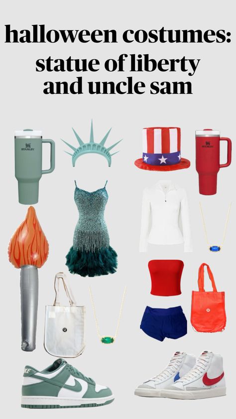 halloween costumes: statue of liberty and uncle sam #fyp #oufit #halloween #stanley #lululemon #america #cute Sam Halloween, Uncle Sam Costume, Hot Halloween Outfits, Trendy Halloween Costumes, Game Themes, Trendy Halloween, Uncle Sam, Cute Costumes, Halloween Outfits