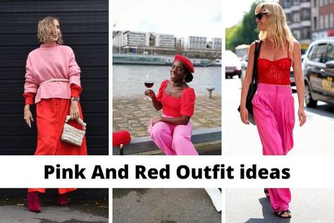 Pink And Red Work Outfit, Red And Hot Pink Outfit, Hot Pink And Red Outfit, Red And Pink Outfits For Women, Red Pants Pink Top Outfit, Red And Pink Business Outfit, Red Pants Valentines Outfit, Red Pink Outfit Color Combos, Pink And Red Outfits For Women