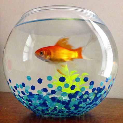 Crafty Lumberjacks : Making a home for Buster. Gold Fish Bowl Ideas, Fish Bowl Painting, Goldfish Centerpiece, Gold Fish Bowl, Goldfish Bowl Painting, Aquarium Glass Painting, Betta Fish Glass Vase, Glass Fish Bowl, Glass Fish Tanks