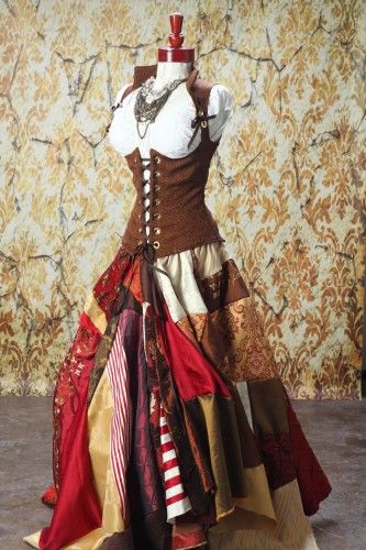 Full Length Patchwork Skirt in Reds Browns and Golds | damselinthisdress - Clothing on ArtFire Not sure why but I want this!!!! Fair Costume, Medieval Dresses, Ren Faire Costume, Alt Clothing, Ren Fair, Boho Styl, Corset Waist, Estilo Hippie, Medieval Costume