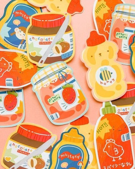 Paloma The Peach, Pastel Cupcakes, 동화 삽화, Sticker Design Inspiration, Posca Art, Sticker Inspo, Chocolate Spread, Tanah Liat, Honey Bear