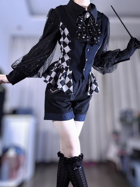 This statement piece perfectly blends the elegance of Ouji fashion with bold, circus-inspired vibes. Crafted from high-quality fabric, the dark blue waistcoat features a striking checkerboard pattern that adds an element of playful sophistication. Ideal for cosplay, themed events, or simply elevating your everyday style.   	 		 			Size 			S 			M 			L 			XL 			2XL 		 		 			Bust Silly Outfits, Blue Waistcoat, Ouji Fashion, Checkerboard Pattern, Character Outfits, Look Cool, Aesthetic Clothes, Pretty Outfits, Everyday Fashion