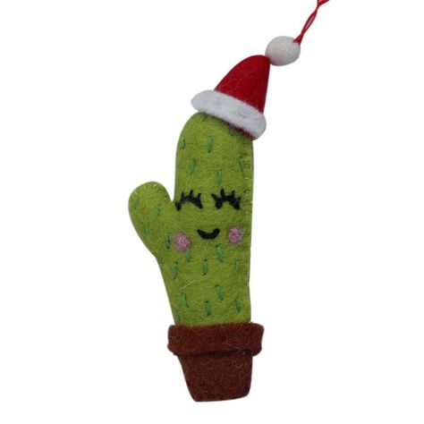 Santa Hat Cactus Felt Ornament - Global Groove (H) Felted Cactus, Cactus Christmas Trees, Succulent Design, Cactus Christmas, Handmade Felt Ornament, Felt Ornament, Handmade Fair, Saguaro Cactus, Christmas Store