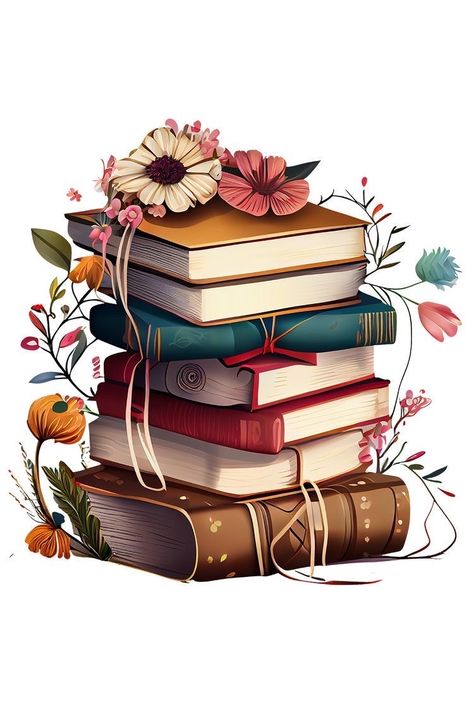 Book Clipart Aesthetic, Books Doodle Art, Books Background, Libros Aesthetic, Book Doodle, Cute Books, Books And Flowers, Books Stickers, Books Png