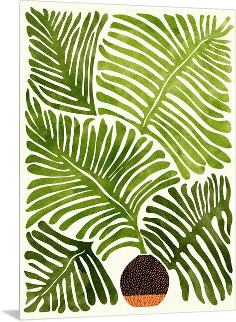 Metal Print entitled Summer Fern Tall.  Multiple sizes available.  Primary colors within this image include White, Black, Peach, Olive Green.  Made in the USA.  All products come with a 365 day workmanship guarantee.  Archival-quality UV-resistant inks.  Canvas is acid-free and 20 millimeters thick.  Canvas is a 65 polyester, 35 cotton base, with two acrylic latex primer basecoats and a semi-gloss inkjet receptive topcoat. Simple Tropical Prints, Paintings Ideas, Gold Poster, Modern Watercolor, Black Peach, Modern Tropical, Naive Art, Plant Art, Trendy Wall Art