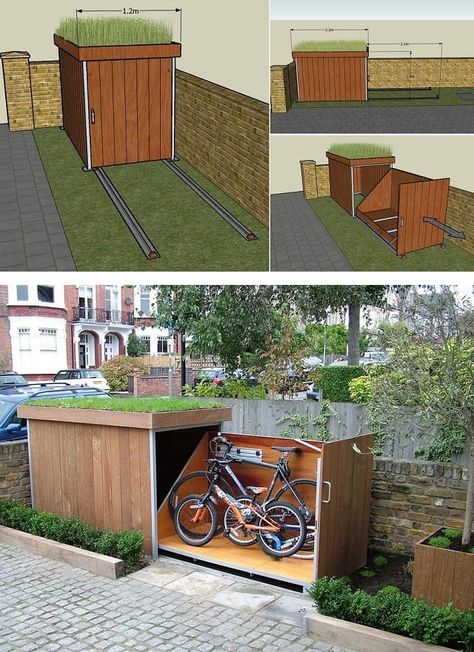 Using $20, Create These Beautiful "Curtain Rods" For Your Home Outdoor Bike Storage, Furniture Shops, Cheap Garden, Build A Bike, Outdoor Biking, Bicycle Storage, King's Lynn, Bike Shed, 15 Diy