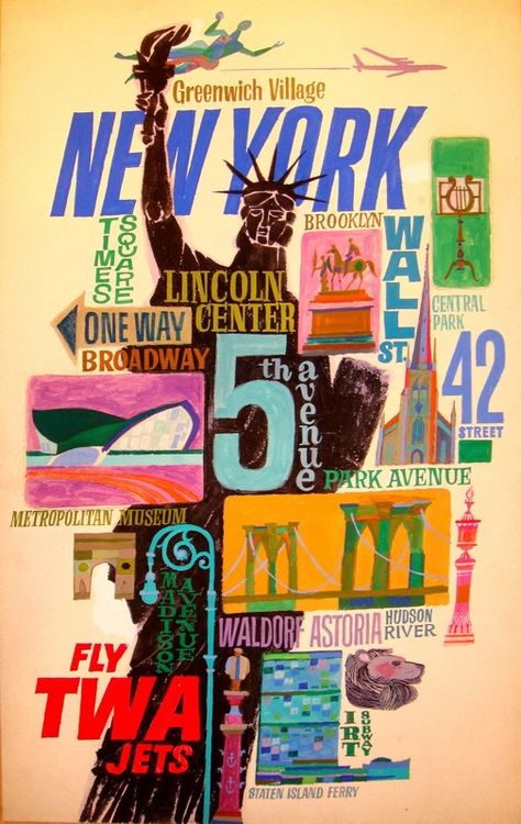 David Klein, illustrator | DJ Food Vintage Airline Posters, New York Poster, Vintage Airlines, The Statue Of Liberty, City Poster, Poster Collection, Poster Retro, Modern Graphic Design, Room Posters