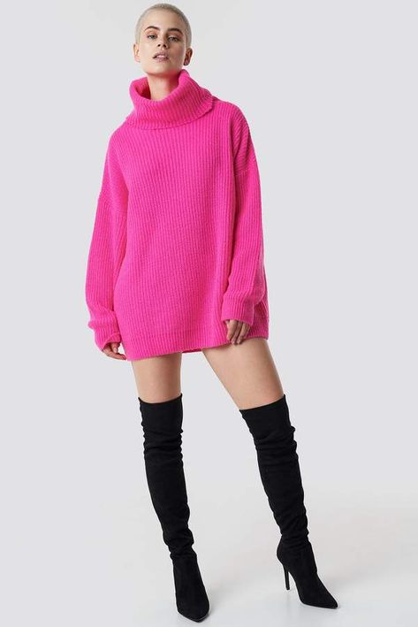 #sponsored Na Kd Trend Neon Oversized Sweater Neon Pink Pink Sweater Outfit, Pink Attire, Oversized Sweater Outfit, All Shades Of Pink, Shoes Jeans, Sweater Outfit, Long Style, Trendy Style, Oversized Sweater