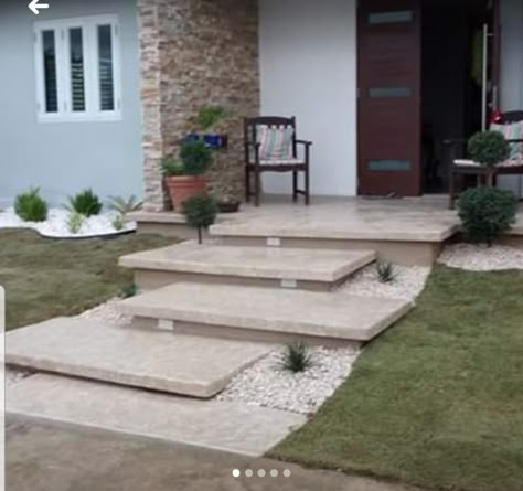 Floating Steps Outdoor Entrance, Landscaping Entryway, Floating Steps, Front Walkway Landscaping, Modern Staircase Design, Staircase Design Ideas, Landscape Stairs, Front Stairs, Stair Design