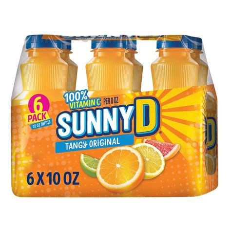 Experience the one-of-a-kind flavor of SUNNYD Tangy Original Shelf Stable Orange Juice Drink. This orange juice drink has the classic tangy flavor only found when sipping SUNNYD citrus punch. This vitamin C drink has a boldly unique flavor that makes SUNNYD a perfect drink for the whole family. With 100percent daily value of vitamin C and just 80 calories per bottle, these juice drinks contain 5percent fruit juice. Refrigerate SUNNYD after opening. Easily to pack kids drinks in lunches. With a t Vitamin C Drink, Snack Corner, Vitamin C Drinks, Bottled Drinks, Orange Juice Drinks, Kids Drinks, Citrus Punch, Tangerine Juice, Sunny D