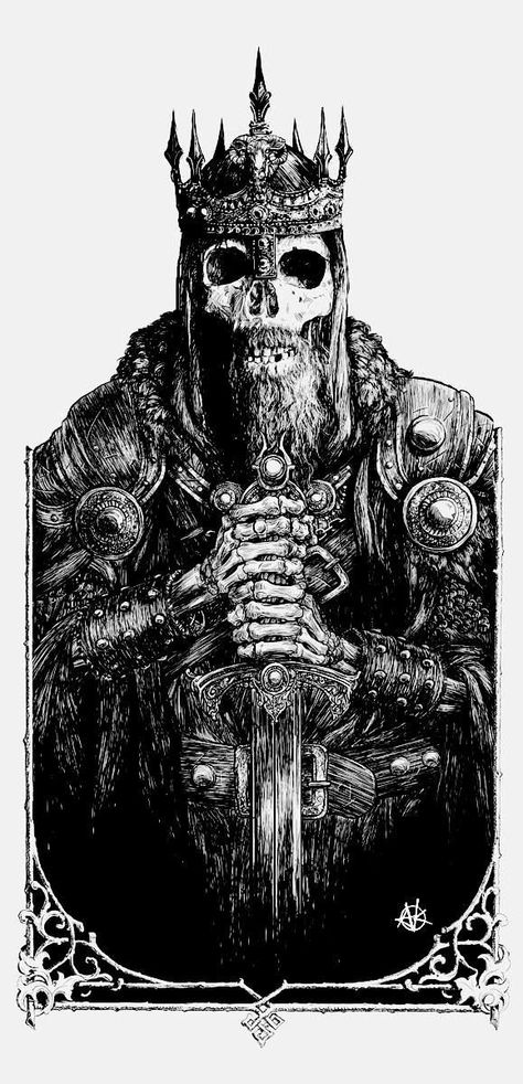 Dead King Witch King Of Angmar, Dead King, King Tattoos, Art Of Manliness, Dark Art Tattoo, Skull Illustration, Viking Tattoo Design, Desenho Tattoo, Viking Tattoos