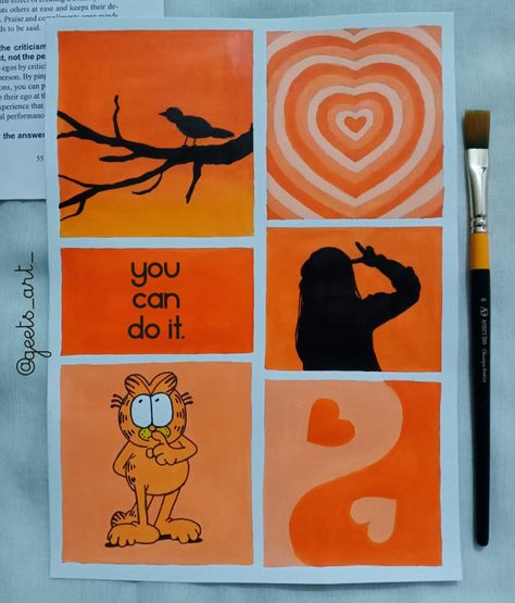 Orange Moodboard Painting, Orange Aesthetic Drawing, Orange Aesthetic Painting, Mood Boards Drawing, Astetic Drawing, Painting Mood, Cute Canvas Paintings, Canvas Painting Designs, Easy Doodle Art