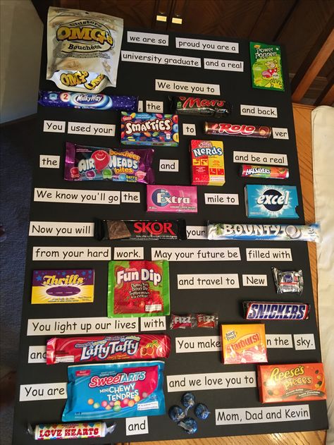 Graduation Candy Board Ideas, Graduation Candy Poster Boards, Graduation Candy Poster, Grade 8 Graduation Gift Ideas, Graduation Candy Card, Senior Poster Board Ideas, Grade School Graduation, Candy Poster Board, Candy Bar Cards