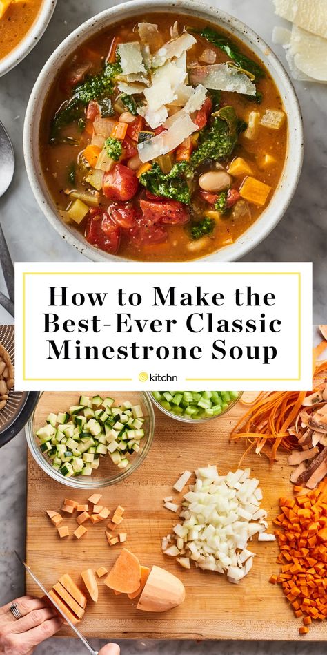 How To Make Classic Minestrone Soup | Kitchn Ministone Soup Recipes, Minestrone Soup With Potatoes, Mediterranean Minestrone Soup, Classic Minestrone Soup, Traditional Minestrone Soup, Homemade Minestrone Soup, Soups Minestrone, Minestrone Soup Recipe Italian, Gluten Free Minestrone Soup