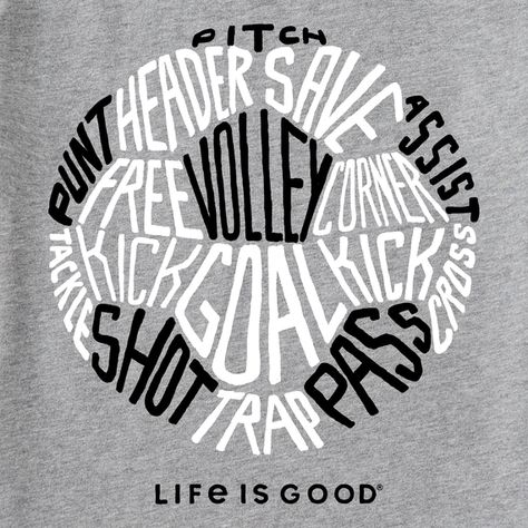 Soft, comfy, and made to last. Our Crusher Tees are made for all-day comfort with a feels-like-you-had-it forever fit. Choose between our original heavyweight Crusher Tee or the new lightweight and layer-able Crusher-Lite. Solid Colors: 100% USA Grown Cotton Crusher Heather Tees are 80% USA Grown Cotton/20% Polyester. Crusher-LITE Heather Tees are 100% Cotton. Imported | Life is Good Women's Soccer Ball Words Crusher Short Sleeve T-Shirt in Heather Grey Size 2XL | Cotton Blend Soccer Centerpieces, Women's Soccer, Senior Night, Mens Soccer, Soccer Pictures, Ladies Tee Shirts, Womens Soccer, Soccer Shirts, Mens Tee Shirts