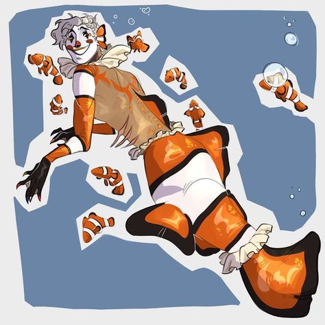 Fish Hybrid Human, Clown Mermaid, Dnd Mermaid, Clownfish Mermaid Tail, Fish Character Design, Clownfish Aesthetic, Clownfish Mermaid, Sea Kingdom, Clown Fish Art