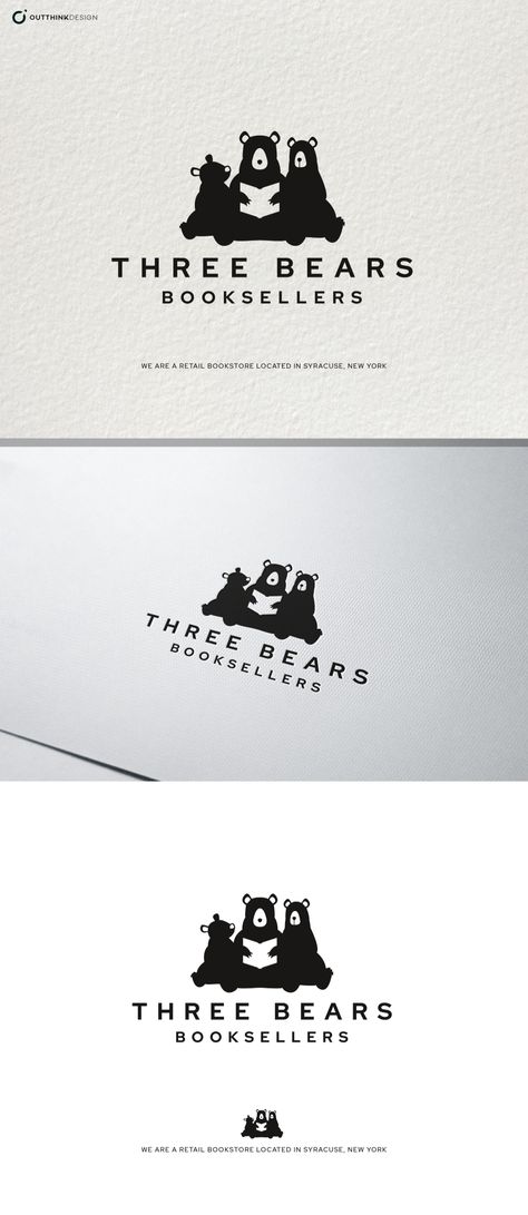 Design #20 by OUTTHINK | New Logo for Three Bears Booksellers Bookstore Book Store Branding, Bookstore Logo Design, Logo Bookstore, Bear Logo Inspiration, Bookstore Branding, Bookshop Logo, Book Store Logo, Logos Bookstore, Bookstore Logo